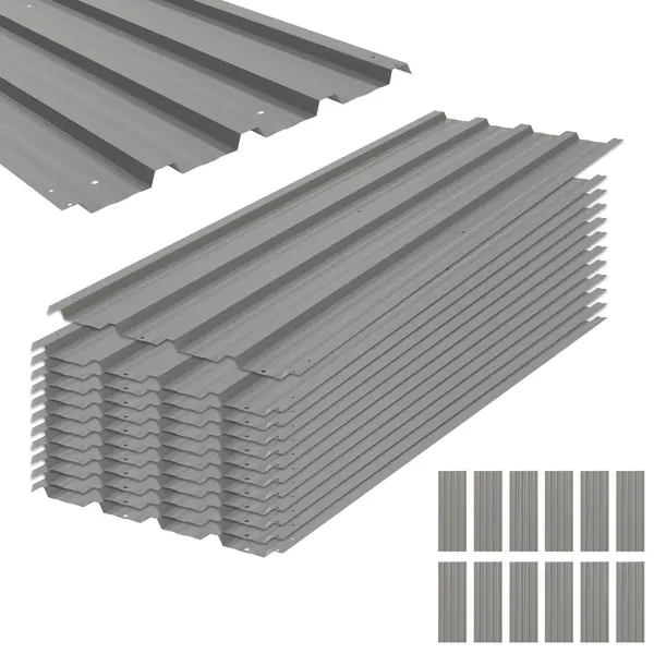 Outsunny Lot de 12 panouri din oțel galvanizat Rezistente la Intemperii, gri deschis, dim. unui panou 129L x 45l cm | Aosom Romania