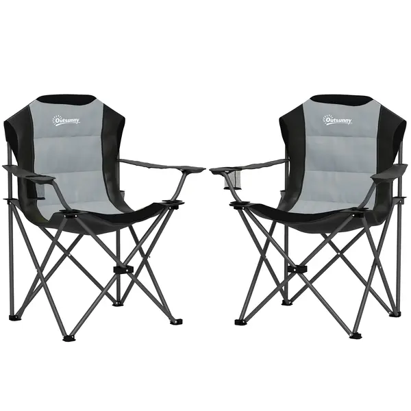 Outsunny Lot de 2 scaune pliante camping rembursate cu spătar înalt cu suport pentru pahar, greutate 120 kg, gri închis | Aosom Romania