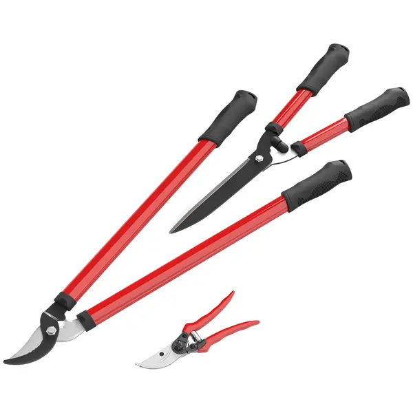 Outsunny Lot de 3 foarfece de grădină set de tăiere pentru grădinărit ferăstrău de tăiat ramuri 65cm foarfecă 51,5cm, foarfecă 20cm roșu | Aosom Romania