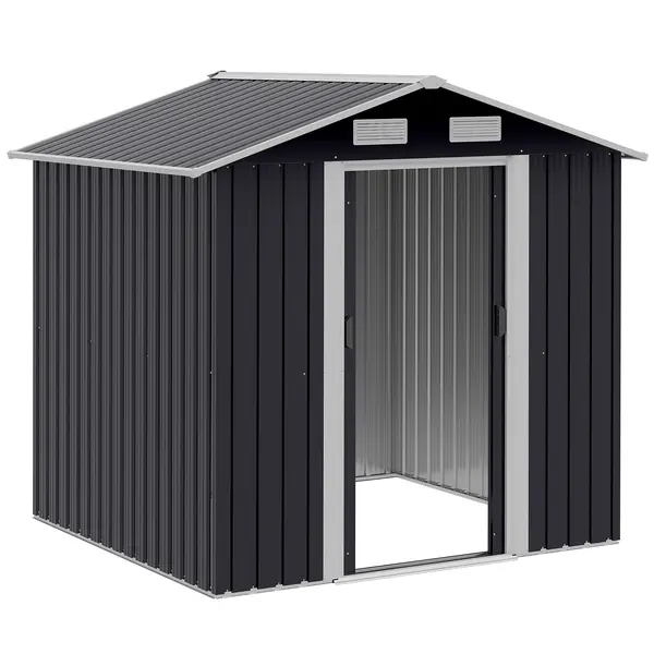 Outsunny Magazia de Gradina, sopron pentru Scule, casuta de unelte din Otel Zincat cu Usa Culisanta Dubla, Negru | Aosom Romania