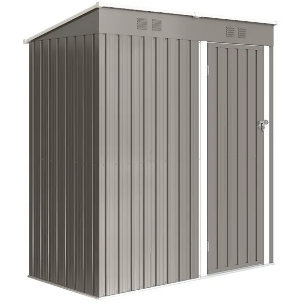 Outsunny Magazie de grădină din metal tip sprijinit 2 grile de aerisire acoperiș înclinat anti-UV 163x90x179cm Gri deschis | Aosom Romania
