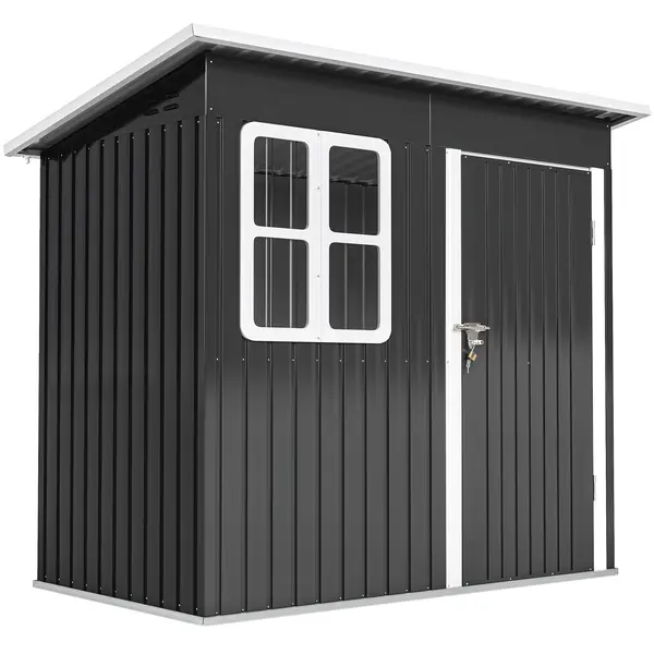 Outsunny magazie grădină căsuță de grădină pentru unelte cu ușă largă și fereastră, 221x133x190 cm gri închis | Aosom Romania
