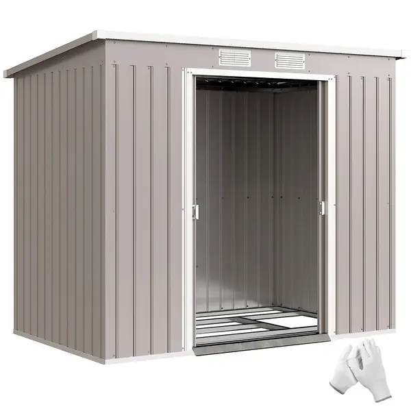 Outsunny Magazie Grădină pentru Unelte cu Acoperiș Înclinat, Metalică, Ușă Dublă și Fante de Ventilație, 213x130x172 cm | Aosom România