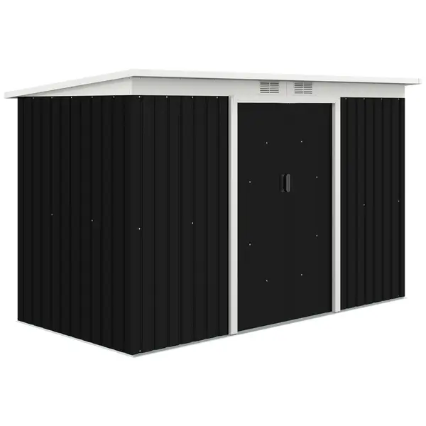Outsunny, magazie pentru scule de gradina, casuta de gradina, sopron, 280x130x172cm, gri inchis | AOSOM RO