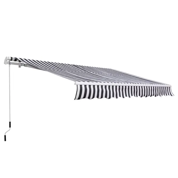 Outsunny Markiză cu braț articulat - Protecție solară cu manivelă 3,5 x 2,5 m Gri+Alb Aluminiu Poliester | Aosom Romania