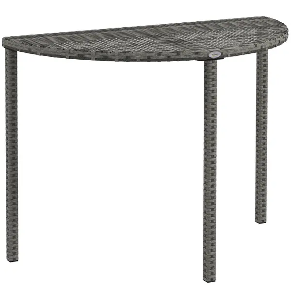 Outsunny Masa de balcon, semi-rotundă, din poliratan+metal, 100x50x74 cm, Gri | Aosom Romania