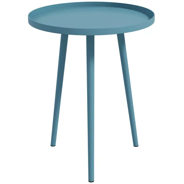 Outsunny Masă de cafea de grădină rotundă, masă de sprijin de exterior cu margini rotunde din oțel, dim. Ø40 x 50H cm bleu | Aosom Romania