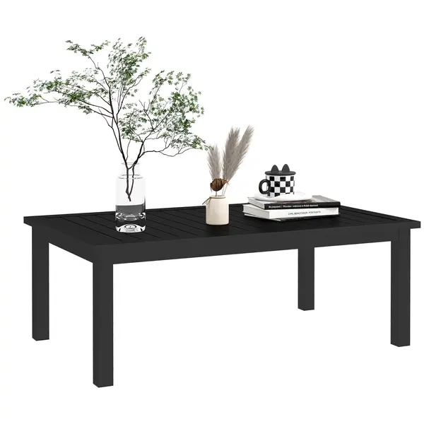 Outsunny Masă de cafea rectangulară blat cu lamele pentru interior și exterior din aluminiu, 100 x 60 x 37 cm, negru | Aosom Romania