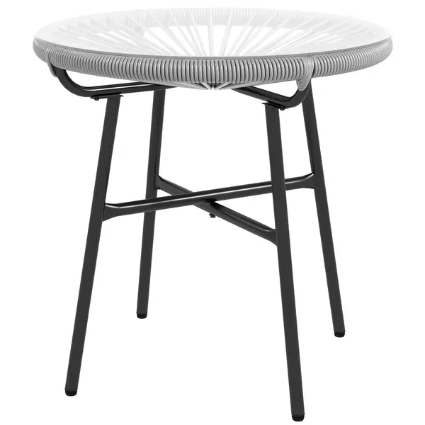 Outsunny Masă de cafea rotundă de grădină din răchită aspect rotin metal și blat sticlă securizată Ø 50 x 50 cm gri | Aosom Romania