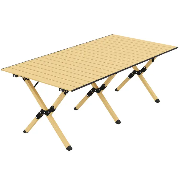 Outsunny Masă de camping 117 x 60 cm, masă pliantă din aluminiu cu blat rulabil aspect lemn, husă de transport, impermeabilă | Aosom Romania