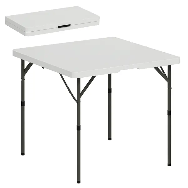 Outsunny Masă de Camping Pliabilă cu 2 Înălțimi Reglabile, 86x86x74 cm, Alb | Aosom Romania