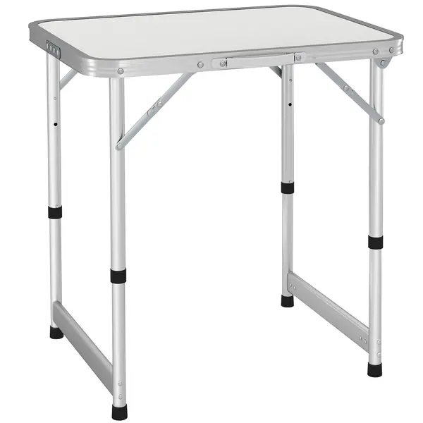 Outsunny Masă de Camping Pliabilă, Masă Universală, Masă de Transport pentru Grădină, Masă Pliabilă Reglabilă, Aluminiu + MDF Alb 60 x 45 x 47,5/64 cm | Aosom Romania