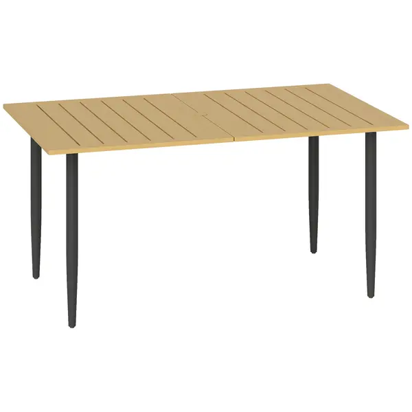 Outsunny Masă de grădină 150x90 cm, rezistentă la intemperii, masă de balcon din oțel cu orificiu pentru umbrelă, maro | Aosom Romania