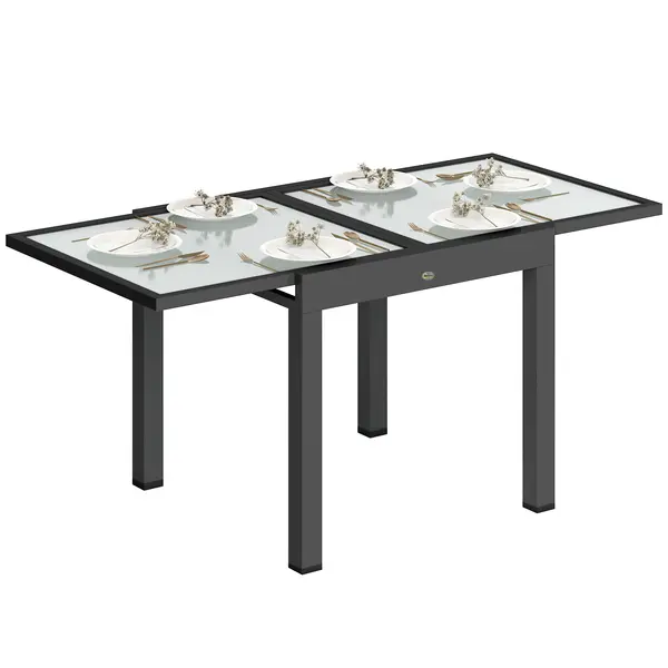 Outsunny Masă de Grădină Extensibilă cu Blat din Sticlă 80-160x80x75 cm Negru | Aosom Romania