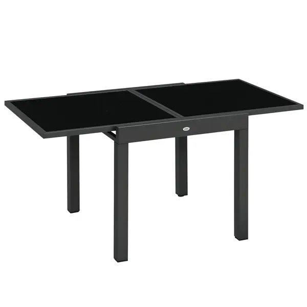 Outsunny Masă de Grădină Extensibilă cu Blat din Sticlă 80-160x80x75 cm Negru | Aosom Romania