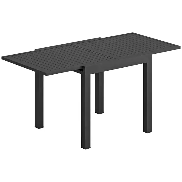 Outsunny Masă de Grădină Extensibilă pentru 4-6 Persoane 80/160x80 cm, Masă de Prânz pentru Exterior din Aluminiu cu Blat Lamelar, pentru Terasă, Balcon, Negru | Aosom Romania
