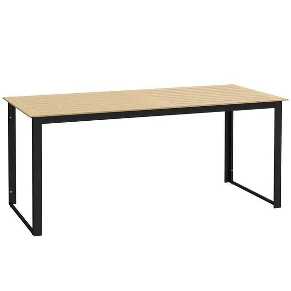 Outsunny Masă de grădină metalică 175x78 cm rezistentă la intemperii, masă pentru balcon cu aspect de lemn, masă de luat masa cu suprafață antiderapantă negru | Aosom Romania