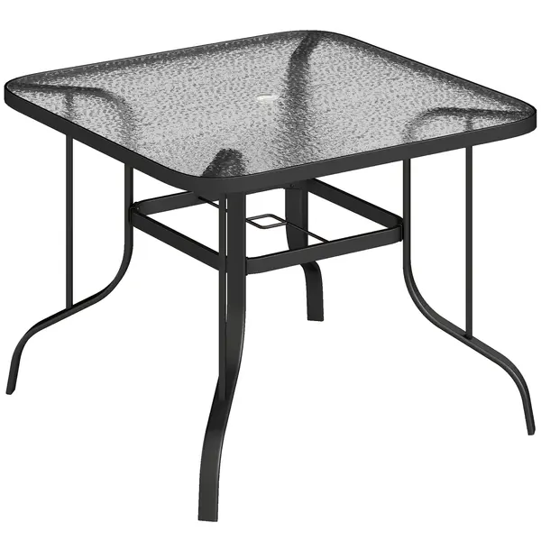 Outsunny Masă de Grădină pentru 4 Persoane cu Gaură pentru Umbrelă Ø54 mm, 96,5x96,5x70 cm, Negru | Aosom Romania