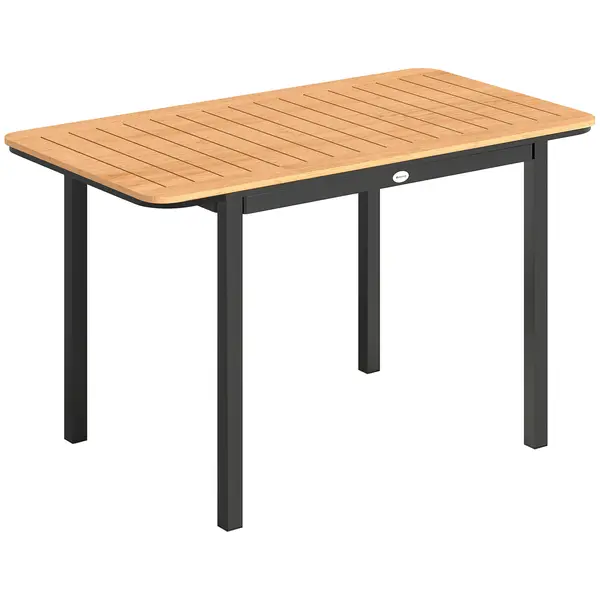 Outsunny Masă de Grădină pentru 6 Persoane, 127 x 70 cm, Masă de Exterior cu Blat cu Lamele din Lemn Plastic, Cadru Metalic | Aosom Romania