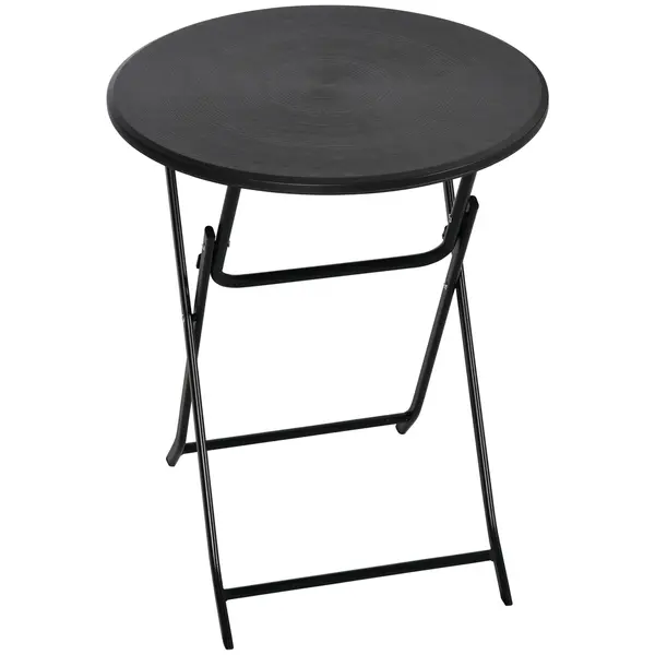 Outsunny Masă de Grădină Rotundă, Pliabilă, pentru 2 Persoane, Efect Lemn, Oțel+Plastic, Gri Închis, 60 x 60 x 73 cm | Aosom Romania