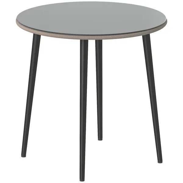 Outsunny Masă de luat masa pentru grădină cu blat din sticlă securizată cu margine din ratan cadru din oțel 80x80x74 cm gri | Aosom Romania