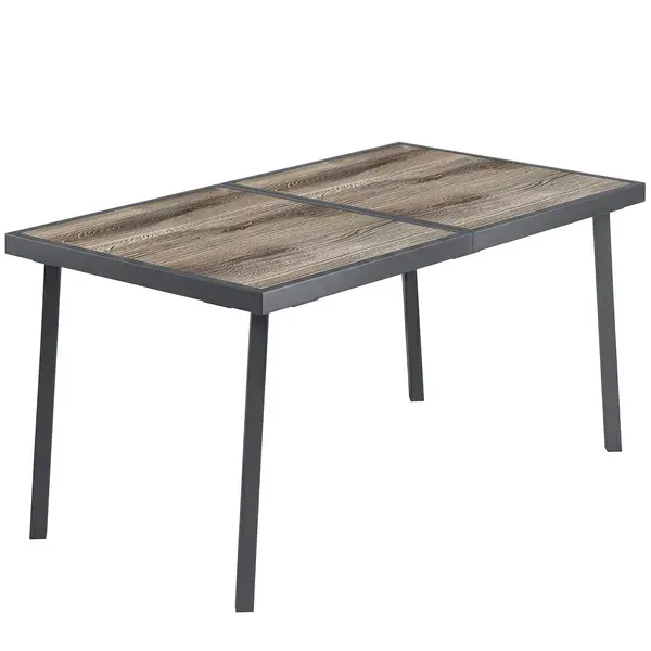 Outsunny Masă de Patio, Masă de Balcon, Masă de Dining pentru Exterior 145 x 85 cm pentru 6 Persoane cu Efect de Lemn, Cadrul din Oțel, Gri | Aosom Romania
