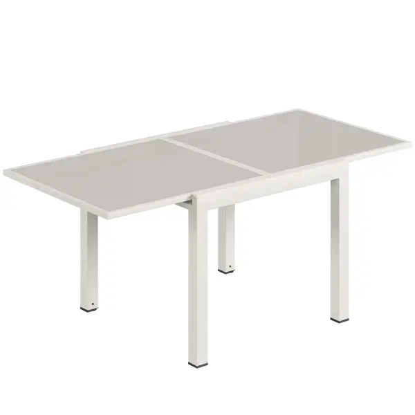 Outsunny Masă Extensibilă din Aluminiu pentru Exterior, Blat din Sticlă Temperată, Crem. | Aosom Romania