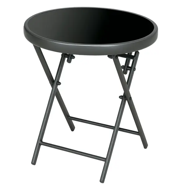 Outsunny Masa joasă pliabilă masă auxiliară pliantă blat din sticlă securizată structură din oțel rotundă Ø 45 x 50 cm negru | Aosom Romania