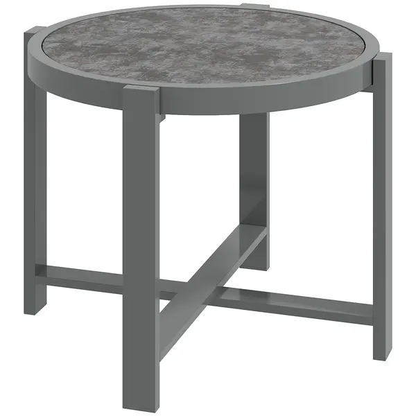 Outsunny Masă laterală rotundă pentru grădină/balcon, aluminiu rezistent la intemperii, aspect marmură, gri | Aosom Romania