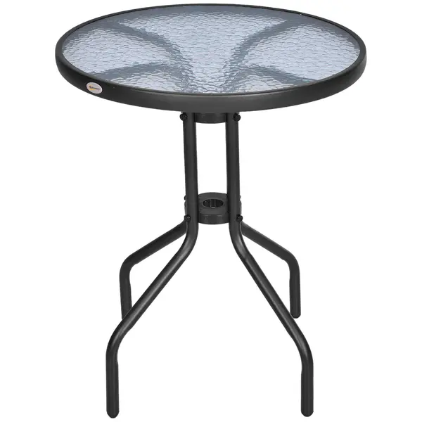 Outsunny Masă Rotundă de Grădină cu Blat din Sticlă Securizată, Φ60x70 cm, Negru | Aosom Romania