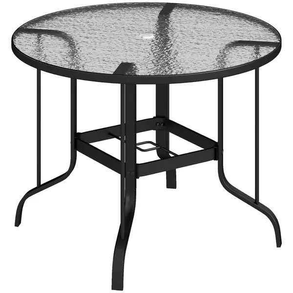 Outsunny Masă Rotundă de Grădină pentru Maxim 4 Persoane cu Gaură pentru Umbrelă, Ø96,5x71 cm, Negru | Aosom Romania