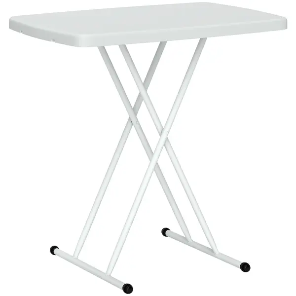 Outsunny Măsuță de Cafea Pliabilă, Reglabilă pe Înălțime și Portabilă, cu Blat HDPE și Cadru Metalic, 76x50x74 cm, Alb | Aosom Romania
