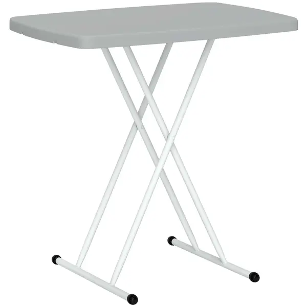 Outsunny Măsuță de Cafea Pliabilă, Reglabilă pe Înălțime și Portabilă, cu Blat HDPE și Cadru Metalic, 76x50x74 cm, Alb | Aosom Romania