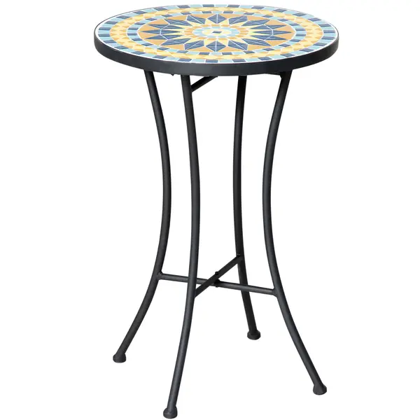 Outsunny Masuta de Gradina din Metal cu Blat din Mozaic Ceramic, Ф35.5x53.5cm, Multicolor | Aosom Romania