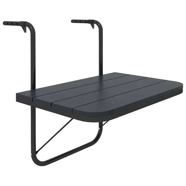 Outsunny Măsuță Pliabilă și Reglabilă pentru Balcon, Masă Suspendată pentru Balustradă, din Aluminiu și Plastic cu Efect de Lemn, Suport pentru Plante sau Gustări, Negru | Aosom Romania