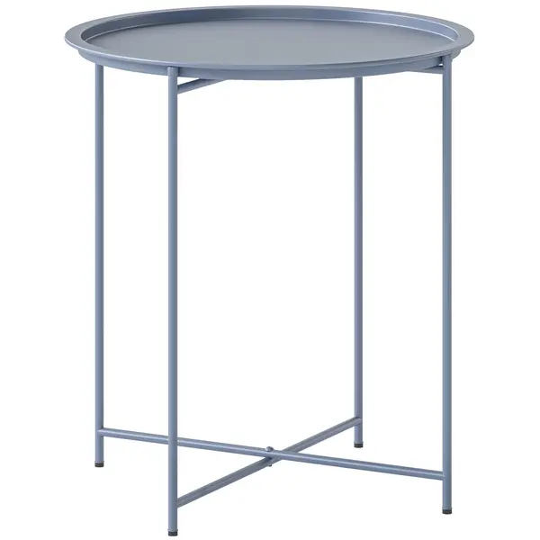 Outsunny Măsuță Rotundă Măsuță de Supliment Blat Detașabil cu Margine Ridicată Picioare Pliabile din Metal Ø46x50cm Albastru-Gri | Aosom Romania