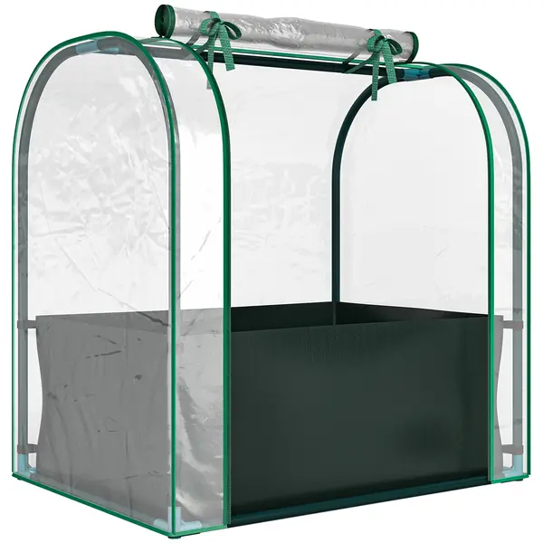 Outsunny Mini Seră de Grădină cu Sac de Plantare, Seră pentru Grădină cu Ușă Rulabilă, Structură din Oțel, Acoperire din Plastic, pentru Legume, Flori, Plante, Verde Închis | Aosom Romania