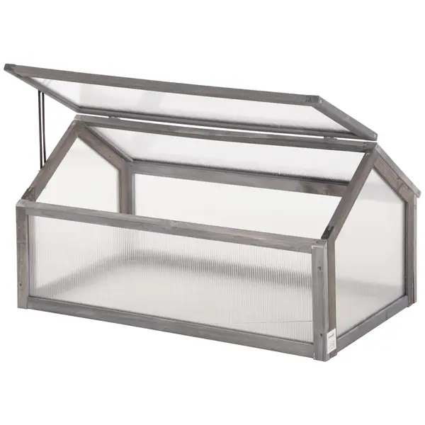 Outsunny Mini seră, Seră compactă din lemn, Plăci de policarbonat, Deschidere pentru ventilare, 90L x 52B x 49,5H cm, Gri | Aosom Romania