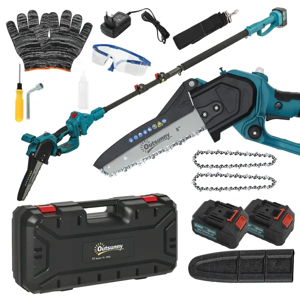 Outsunny Mini troncăouă uzdingțăță 8 polec 6000mAh 580W elăguęu un fil pour branches și jardin perche telescopique bleu | Aosom Romania