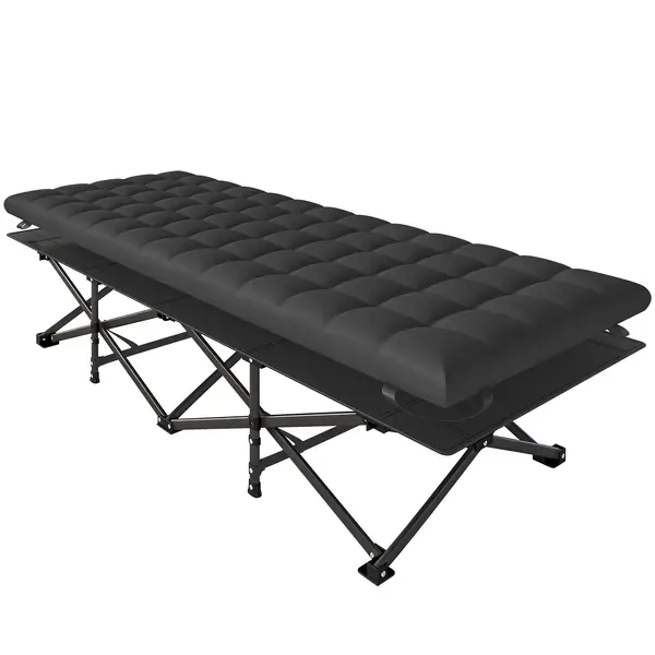 Outsunny Pat de camp pliant cu husă de transport, pat de camping până la 200 kg, interior, exterior, 200 x 80 x 40 cm, Negru | Aosom Romania