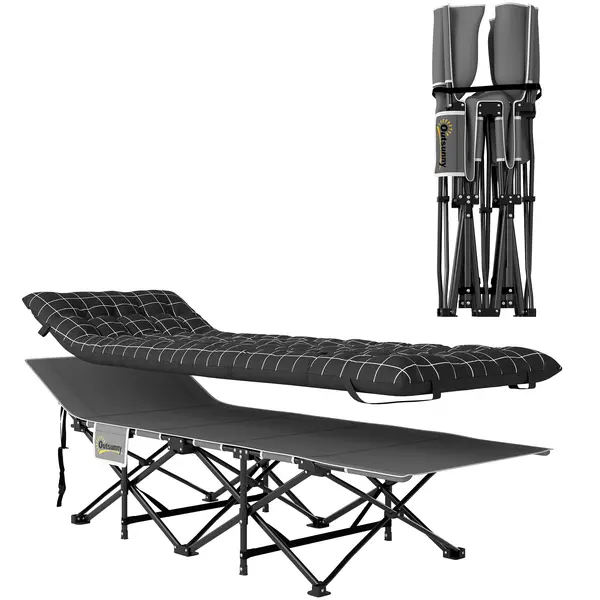 Outsunny Pat de camping pliabil cu saltea, buzunar lateral și husă integrată Pat de camping material Oxford 190 x 67 x 37 cm Negru | Aosom Romania