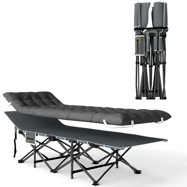 Outsunny Pat de camping pliabil cu saltea detașabilă suport pentru cap și husă de transport 196x68x37 cm Gri închis | Aosom Romania