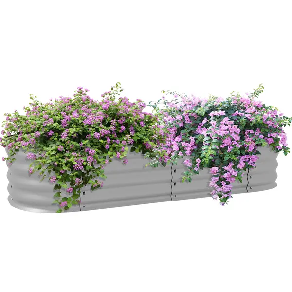Outsunny Pat de flori pentru plante, pat de flori modular, margini protejate, design fara fund, 150 x 62 x 30 cm, Argintiu | Aosom Romania