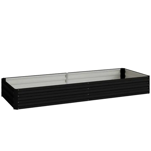 Outsunny Pat de grădină dreptunghiular jardiniere exterioară 241 x 90,5 x 30 cm tablă de oțel ondulată negru | Aosom Romania