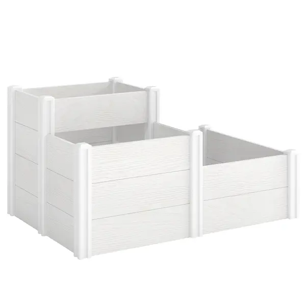 Outsunny Pat de grădină înalt 3 niveluri, stivabil, cu fund deschis, jardiniere modulare montaj DIY din plastic | Aosom Romania