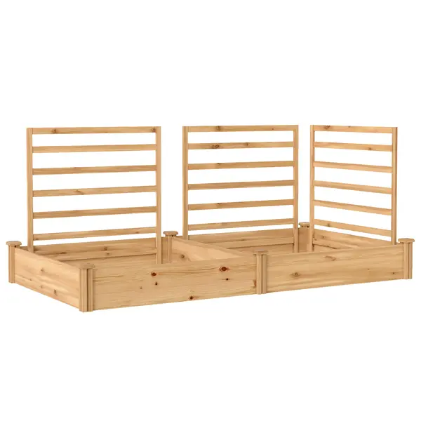 Outsunny Pat de grădină înălțat cu spalier Jardiniere din lemn cu 3 spaliere Perete despărțitor Bază deschisă 240 x 125 x 102 cm Lemn natural | Aosom Romania