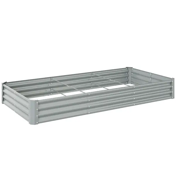 Outsunny Pat de Grădină Înălțat din Oțel Galvanizat, 240 x 120 x 30 cm, Jardinieră Înălțată pentru Exterior cu Fund Deschis pentru Legume, Flori, Plante Aromatice, Argintiu | Aosom Romania