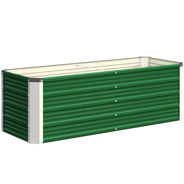Outsunny Pat de Grădină Ridicat Fără Fund, din Oțel, cu 2 Zone de Cultivare, 125x47x40 cm, Verde | Aosom Romania