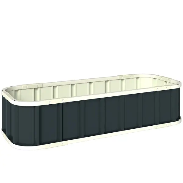 Outsunny Pat Ridicat de Grădină pentru Exterior cu Bază Deschisă, Mănuși, Margini Pliate, Ghiveci în Oțel Galvanizat pentru Plante, Flori, Legume Balcon Grădină, 136x52x31 cm, Gri Închis | Aosom Romania