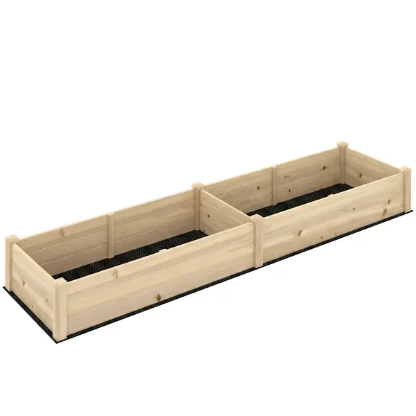 Outsunny Pat Ridicat pentru Cultivat Legume, Lada din Lemn de Brad cu Fund Deschis și Compartimente, 76x30x155 cm, Alb | Aosom Romania